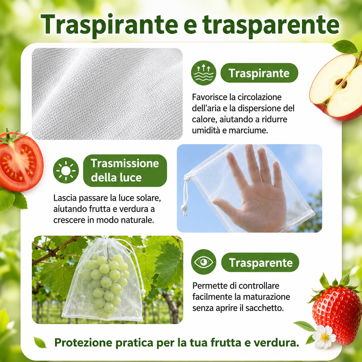 Sacchetti In Rete Traspiranti Riutilizzabili Per Proteggere Frutta E Verdura – Proteggono Da Insetti, Mosche Della Frutta E Uccelli