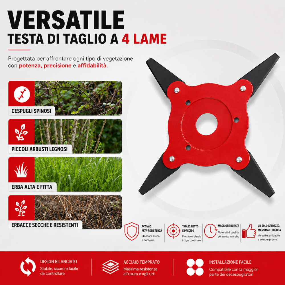 Lama per prato con 4 denti in acciaio (Accessori inclusi)