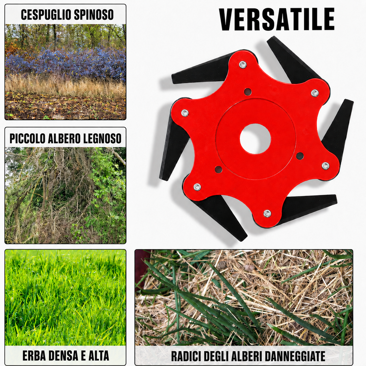 Testina a 6 lame in acciaio al manganese – affilata e resistente (Accessori inclusi)