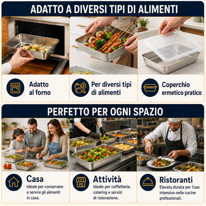 Contenitori in acciaio inox SUS304 | Alimenti freschi più a lungo (25×20×5 cm)