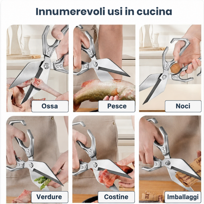 Cesoie da cucina tagliaossa con lama a diamante, in acciaio inox tedesco di alta qualità
