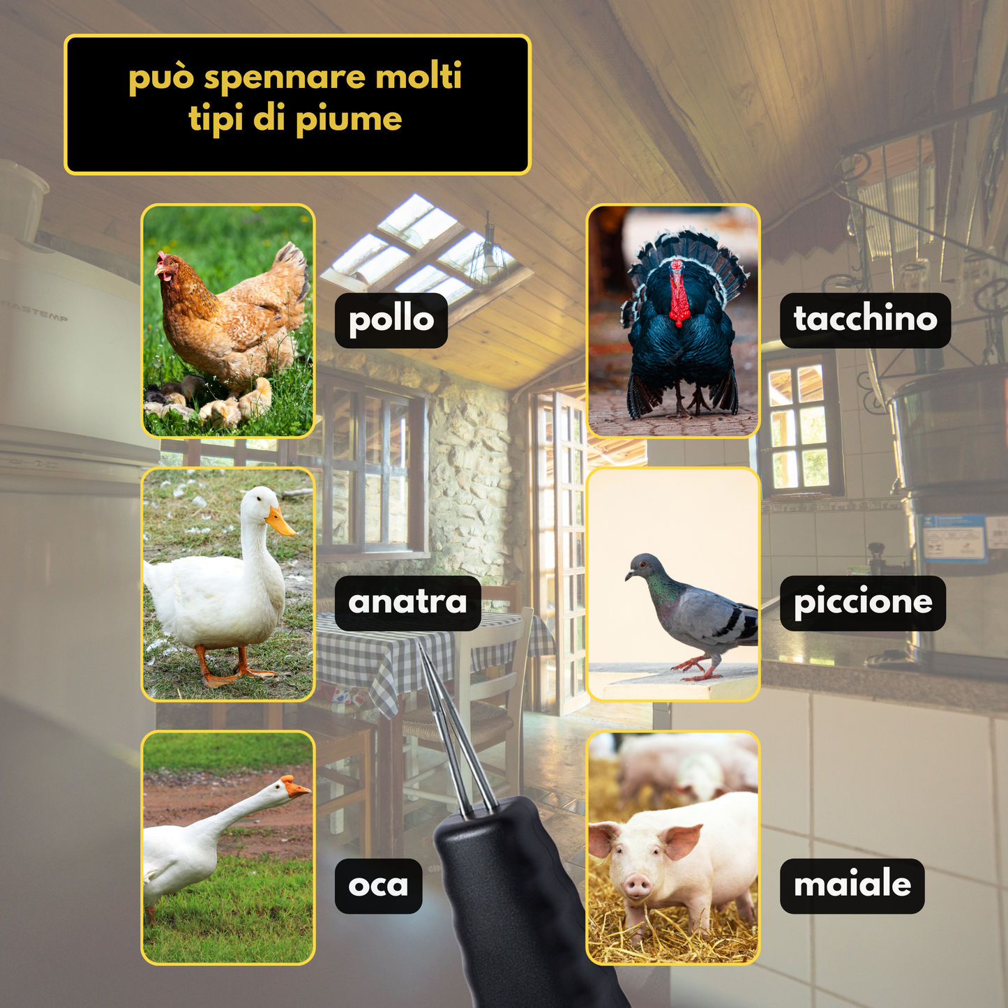 Spelatrice per pollame portatile – rimuove tutte le piume in pochi minuti