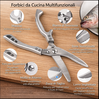 Forbici Professionali in Acciaio Inox - Ideali per Carne, Ossa, Pesce e molto altro