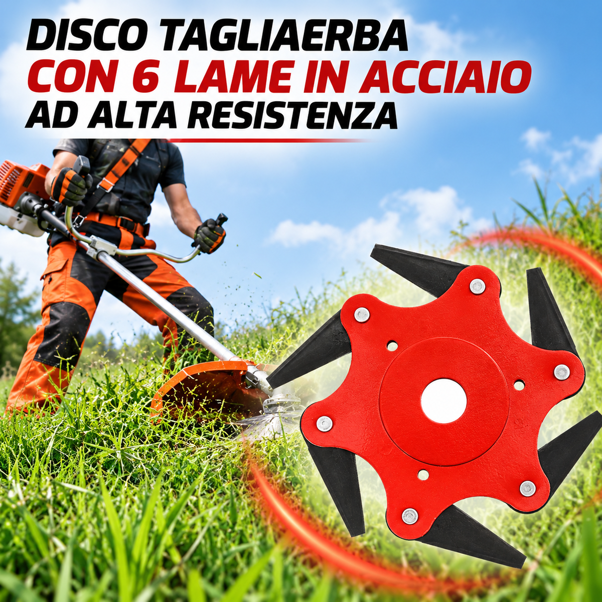 Lama per prato con 6 denti in acciaio (Accessori inclusi)