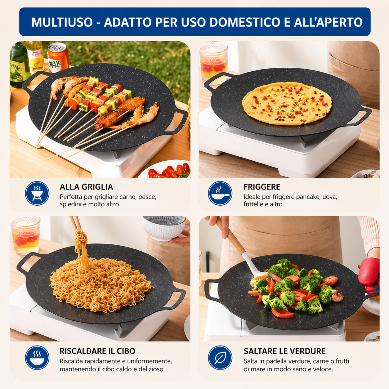 🔥 Padella antiaderente multiuso a 6 strati, utilizzabile anche su piani a induzione.