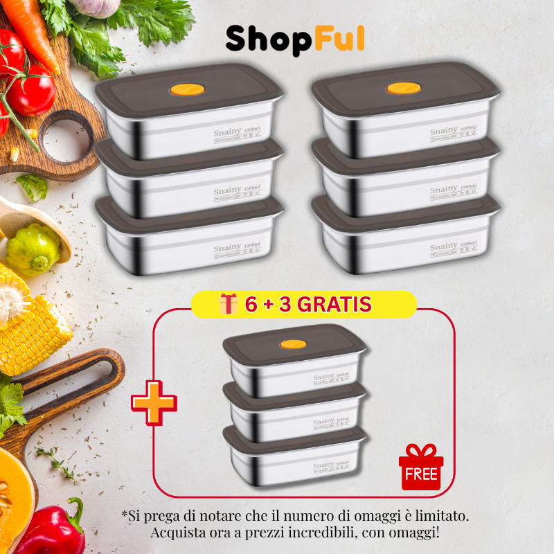 [🎁 Set 6+3 Gratis] Contenitore per la Conservazione Sottovuoto in Acciaio Inox 316 Antibatterico