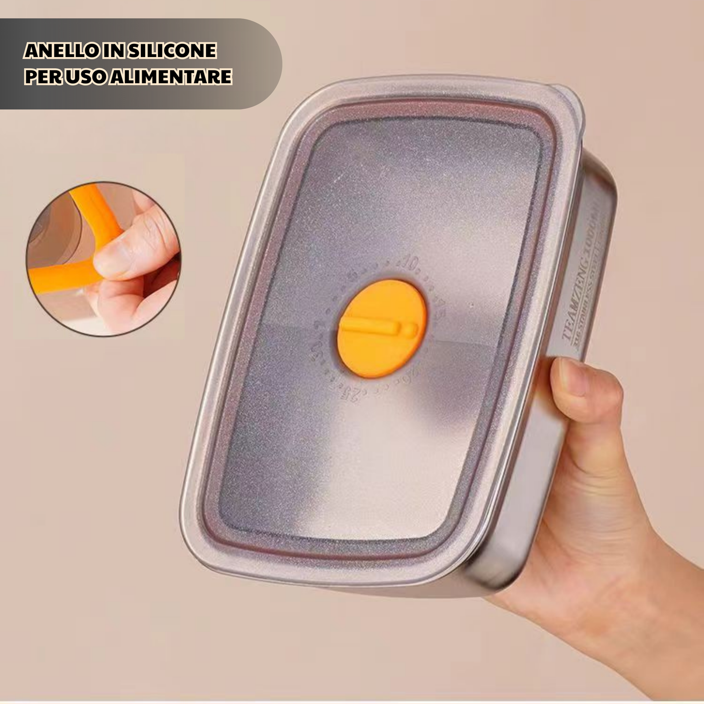 Contenitore per alimenti sottovuoto in acciaio inox antibatterico grande da 1000 ml (19 x 14 x 6cm)