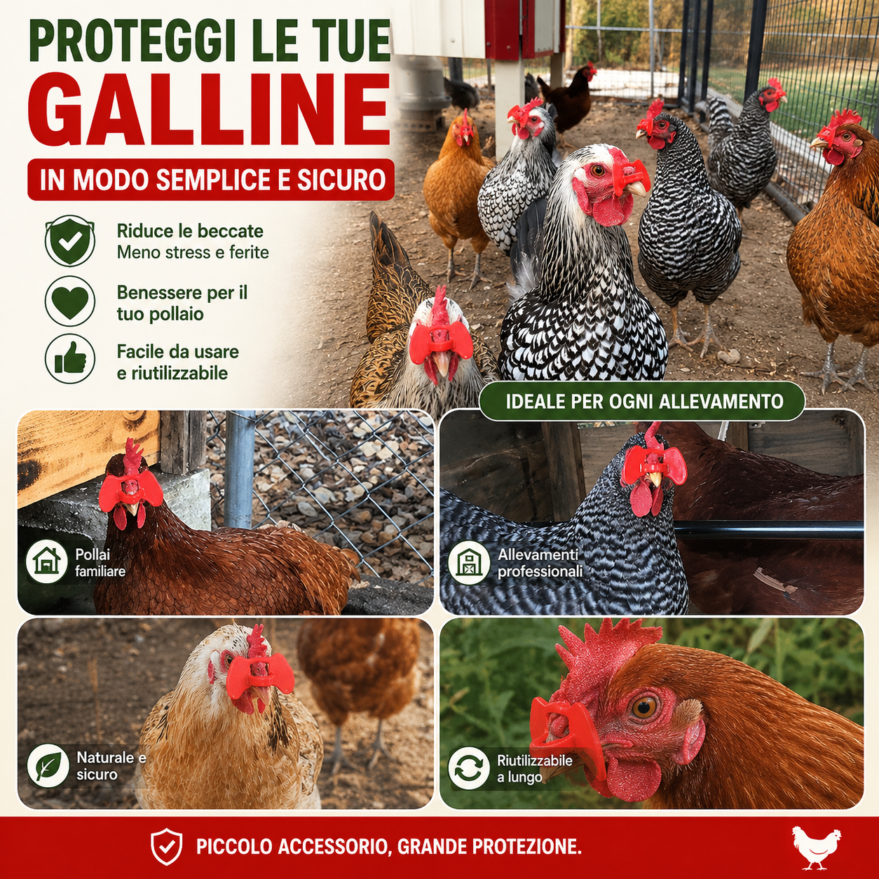 Clip Anti-Beccaggio per Galline – Riduce Litigi, Ferite e Piume Strappate