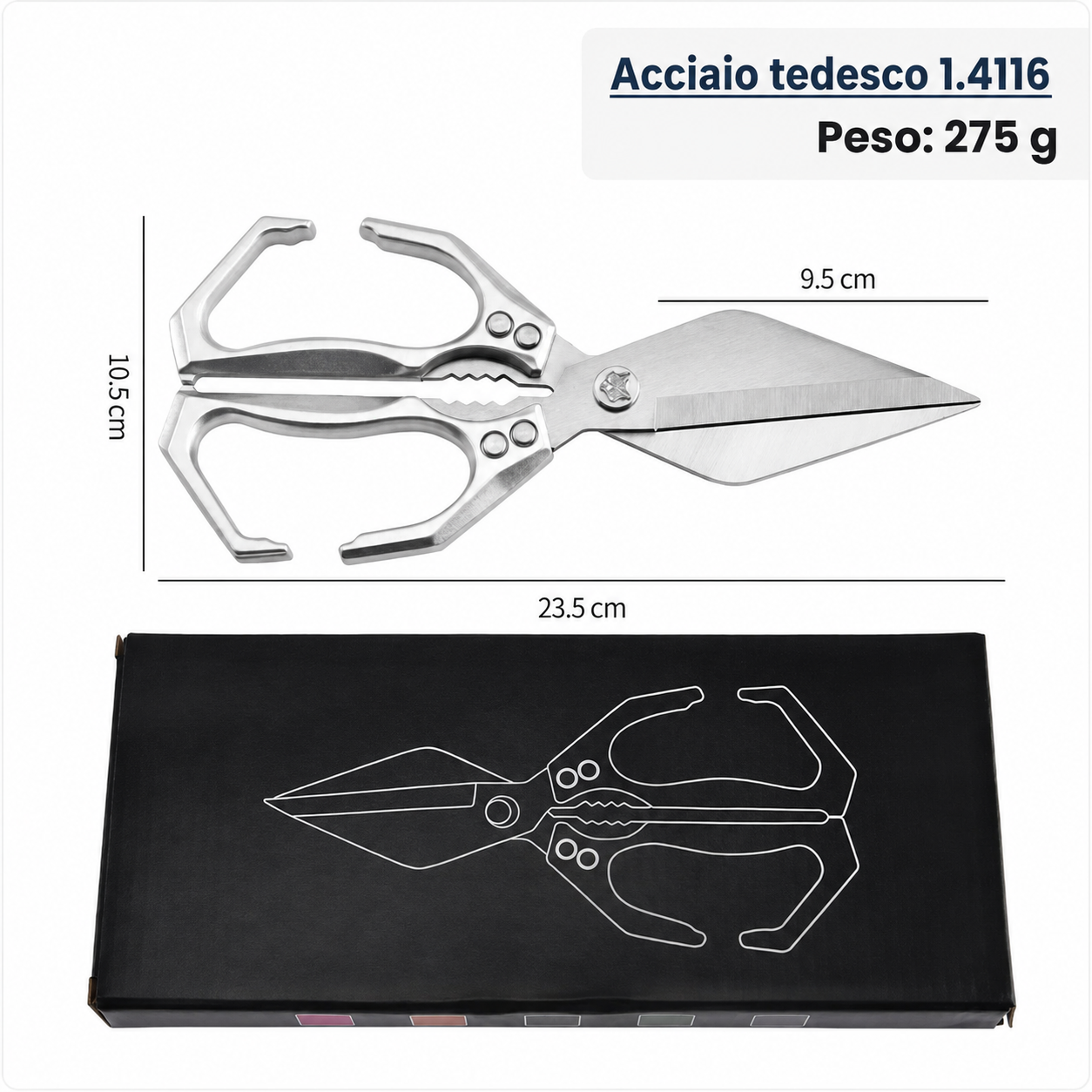 Cesoie da cucina tagliaossa con lama a diamante, in acciaio inox tedesco di alta qualità