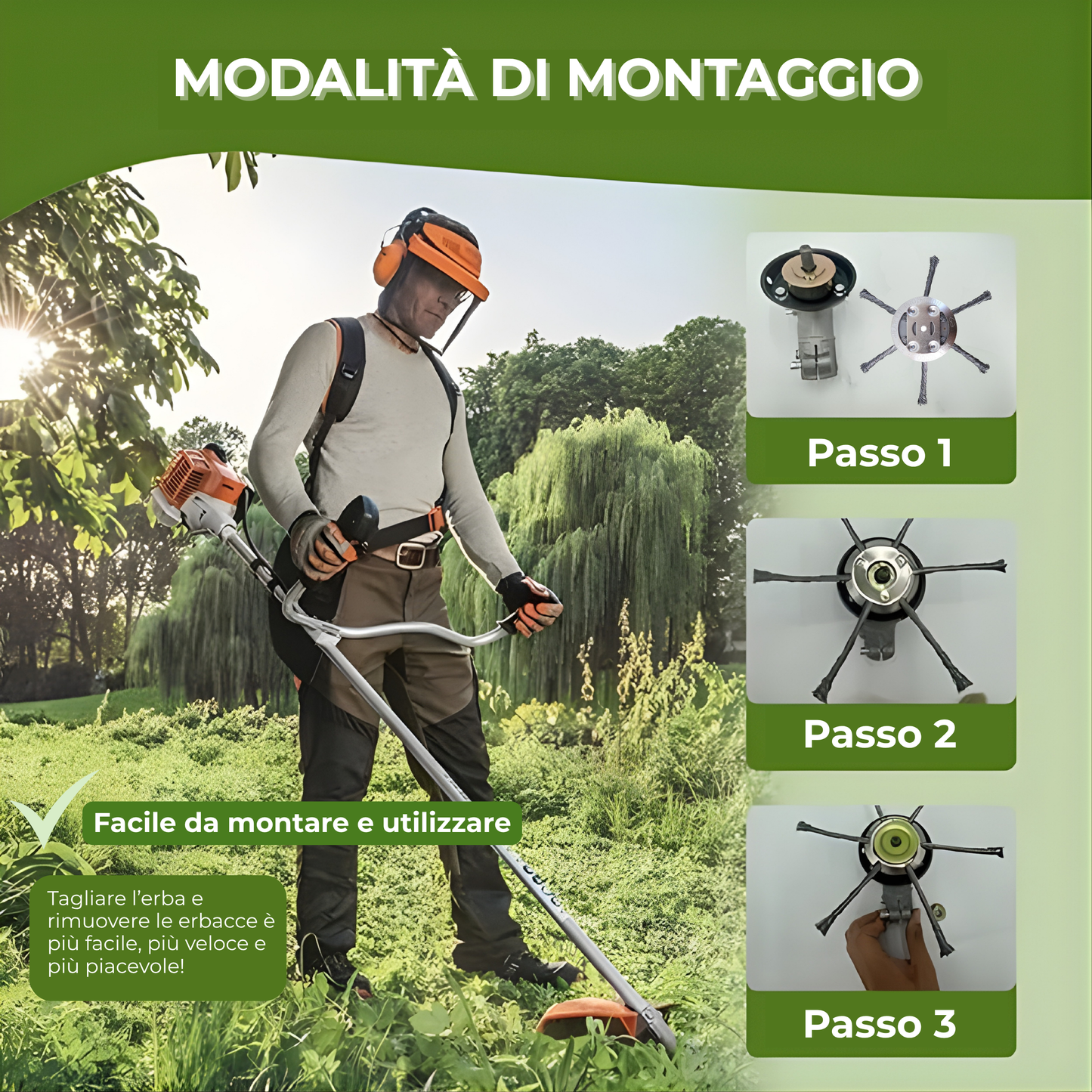 La testina del decespugliatore ha 6 bracci intrecciati in filo d’acciaio resistente.