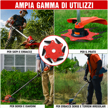 Testina a 6 lame in acciaio al manganese – affilata e resistente (Accessori inclusi)