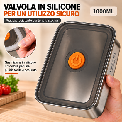 Contenitore per alimenti sottovuoto in acciaio inox antibatterico grande da 1000 ml (19 x 14 x 6cm)