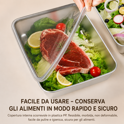 Contenitore ermetico in acciaio inox 304: cibo fresco più a lungo, sicuro e senza odori.