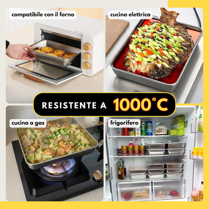 Scatola per la conservazione degli alimenti in SUS304, vassoio rettangolare in acciaio inox con coperchio in gomma, sicuro per la salute. (25 cm × 19,5 cm × 5 cm)