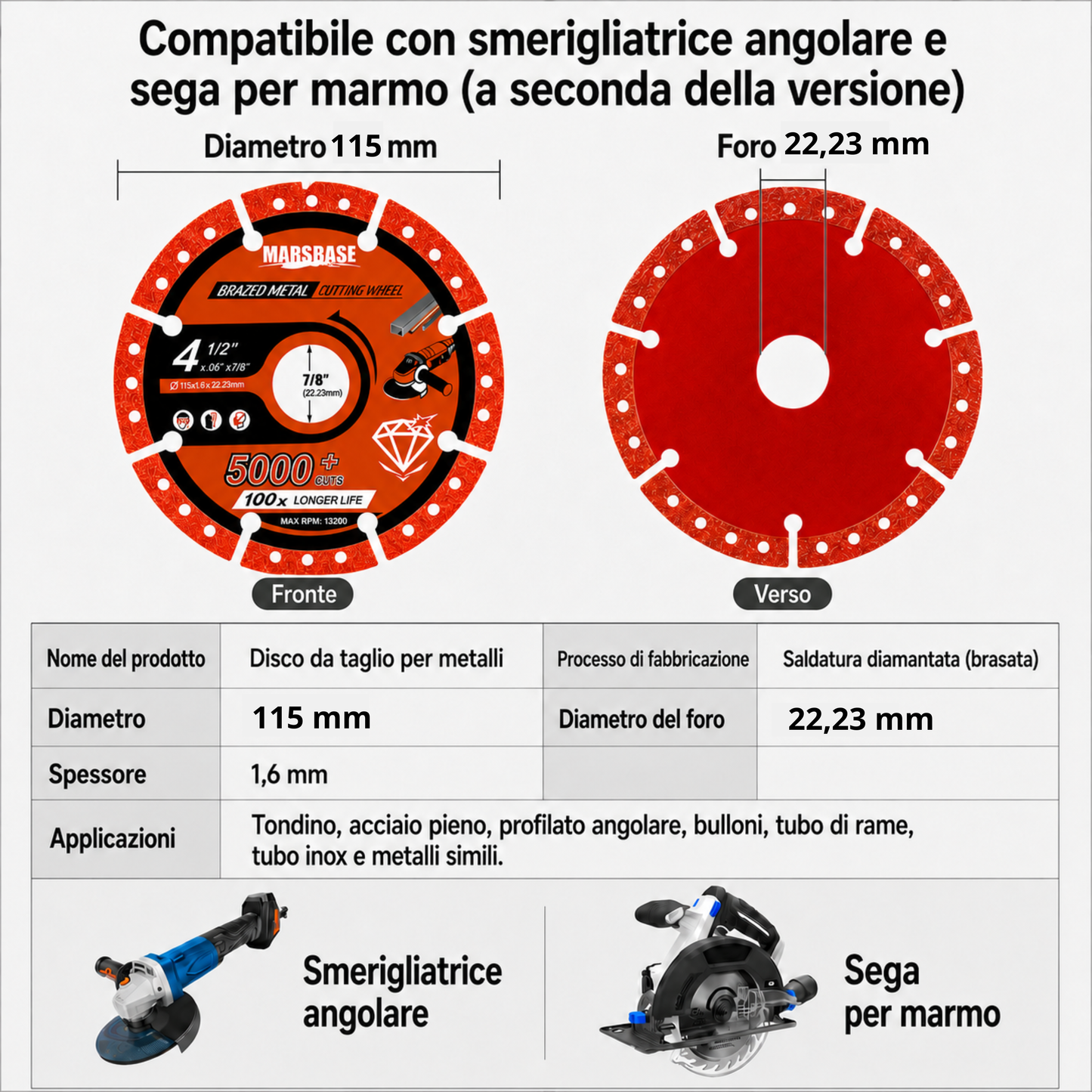 Disco da taglio per metallo con rivestimento diamantato