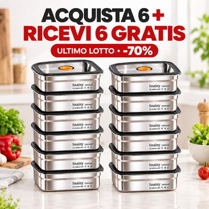 Contenitore per alimenti sottovuoto in acciaio inox antibatterico grande da 1000 ml (19 x 14 x 6cm)