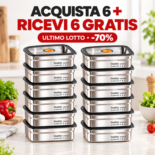 Contenitore per alimenti sottovuoto in acciaio inox antibatterico grande da 1000 ml (19 x 14 x 6cm)