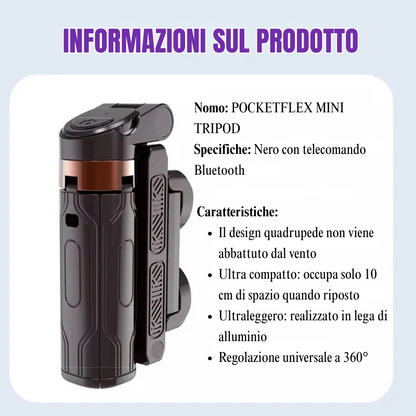 Pocketflex Mini Tripod 2025 📷 Treppiede e selfie stick 3 in 1 con telecomando Bluetooth per catturare momenti indimenticabili