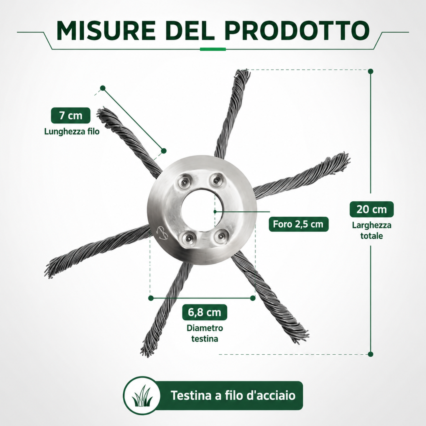 El cabezal del cortacésped tiene 6 ramas tejidas con alambre de acero resistente