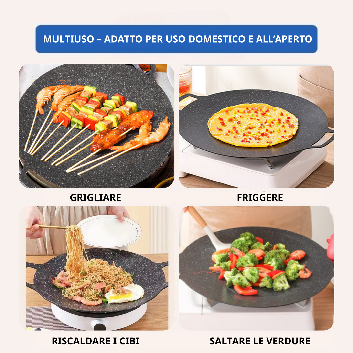 Padella antiaderente multiuso a 6 strati, utilizzabile su piani a induzione