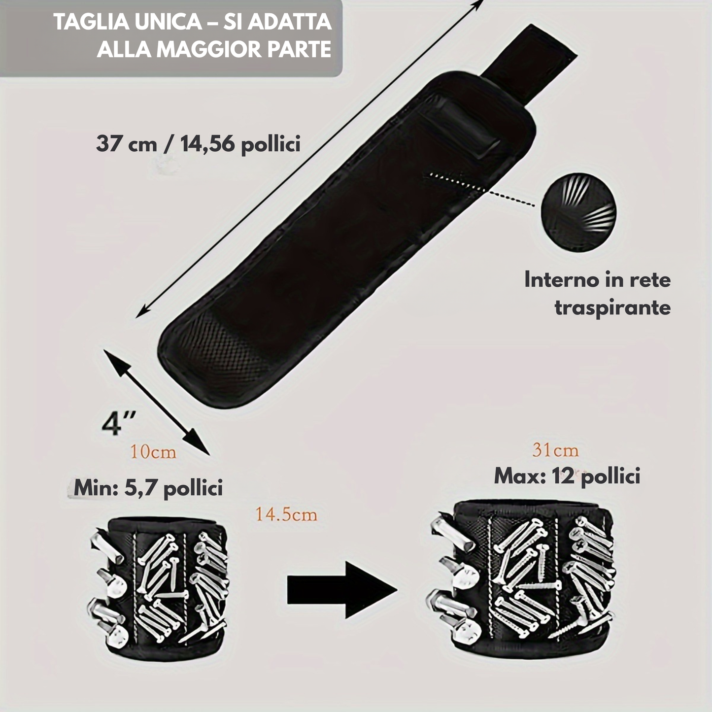 Bracciale magnetico porta viti e attrezzi