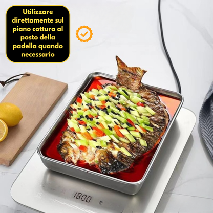 Scatola per la conservazione degli alimenti in SUS304, vassoio rettangolare in acciaio inox con coperchio in gomma, sicuro per la salute. (25 cm × 19,5 cm × 5 cm)