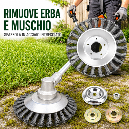 Lama da taglio per erba in filo d’acciaio super resistente a 360° (incluso kit di adattatori)