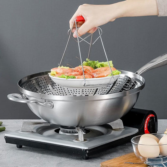 Vaporiera in Acciaio Inox con Manico Centrale Rimovibile, Vaporiera per Verdure con Dimensione Regolabile per Adattarsi a Diverse Pentole