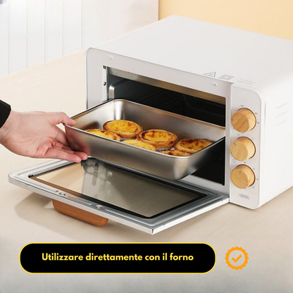 Scatola per la conservazione degli alimenti in SUS304, vassoio rettangolare in acciaio inox con coperchio in gomma, sicuro per la salute. (25 cm × 19,5 cm × 5 cm)