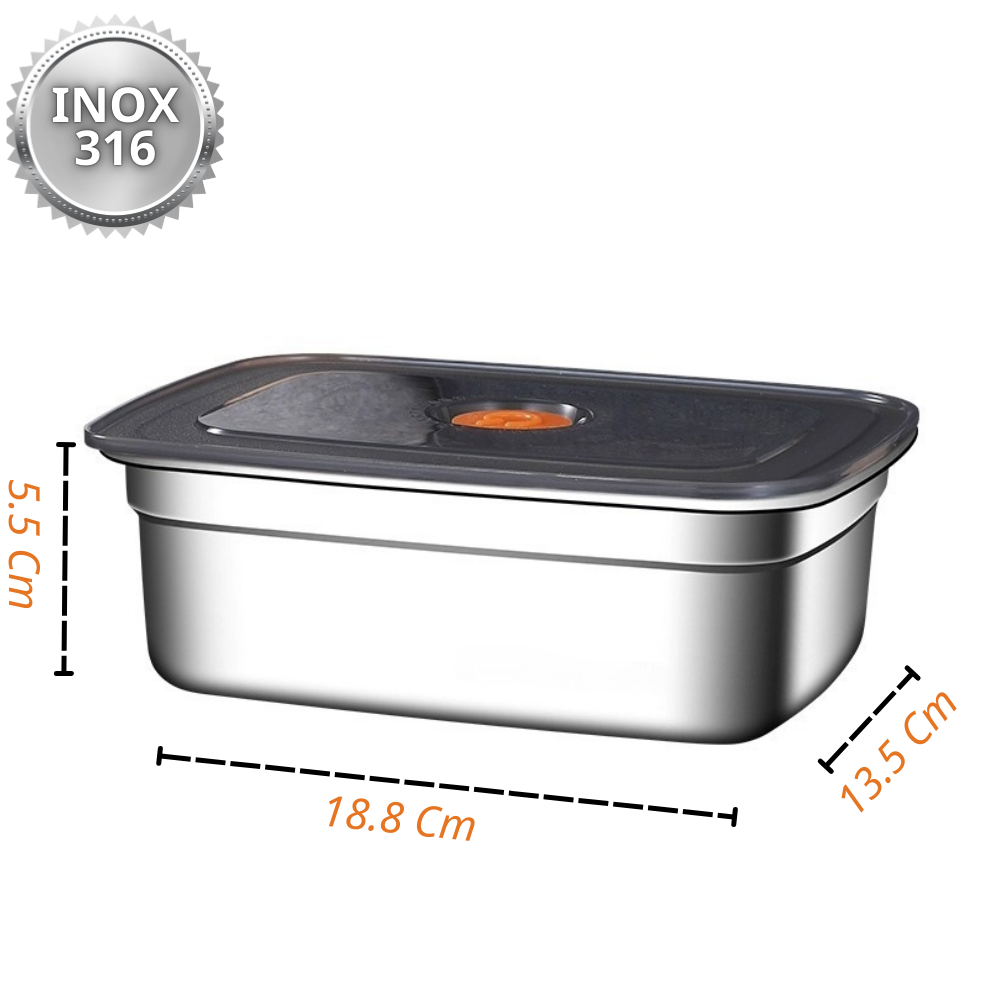 Contenitore Grande per Alimenti Sottovuoto in Acciaio Inossidabile Antibatterico da 1000 ml (19 x 14 x 5,5 cm)