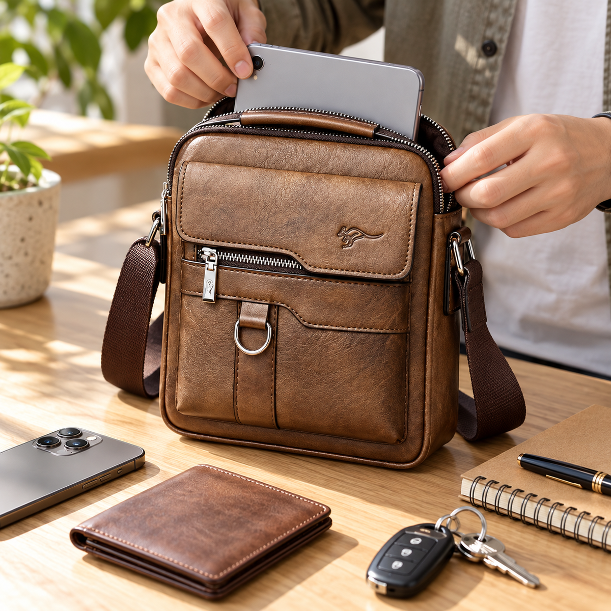 Borsa A Tracolla Da Uomo In Pelle Vintage
