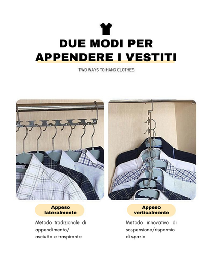 Magic Hangers Appendiabiti Salvaspazio, Robusti Appendiabiti Pieghevoli Salvaspazio Con 6 Fori Per Appendere 12 Vestiti Pesanti.