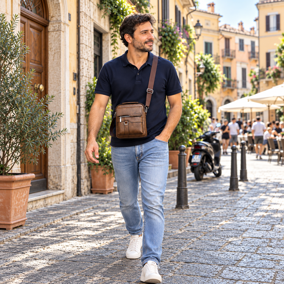 Borsa A Tracolla Da Uomo In Pelle Vintage