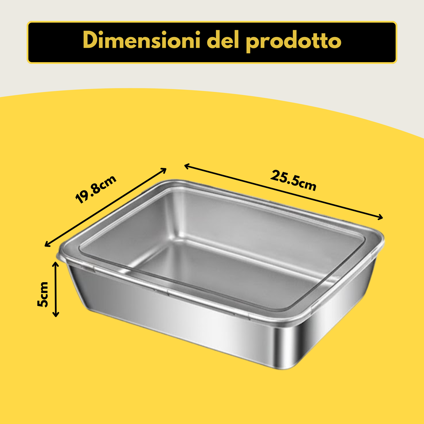Scatola per la conservazione degli alimenti in SUS304, vassoio rettangolare in acciaio inox con coperchio in gomma, sicuro per la salute. (25 cm × 19,5 cm × 5 cm)