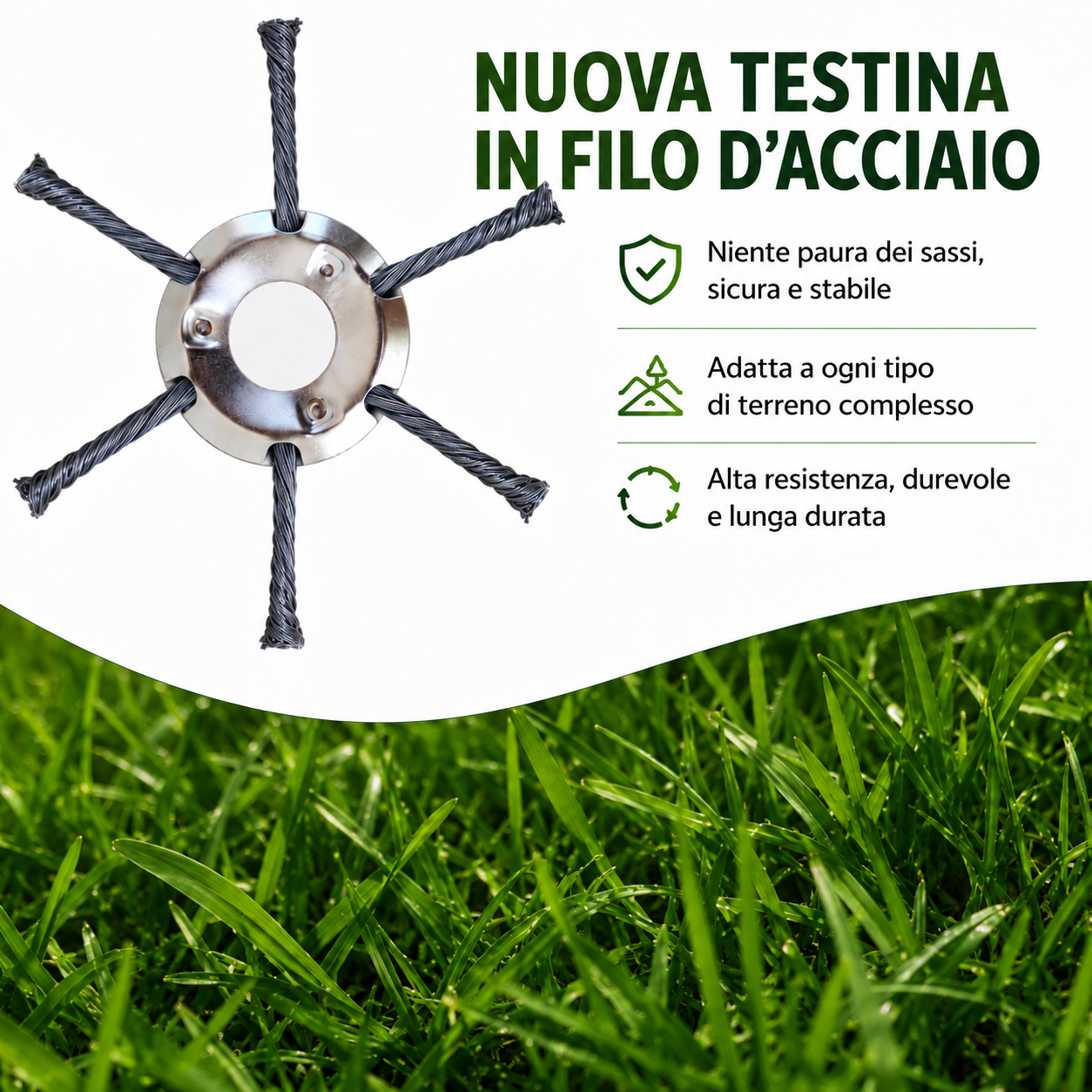 Testa per tosaerba in acciaio