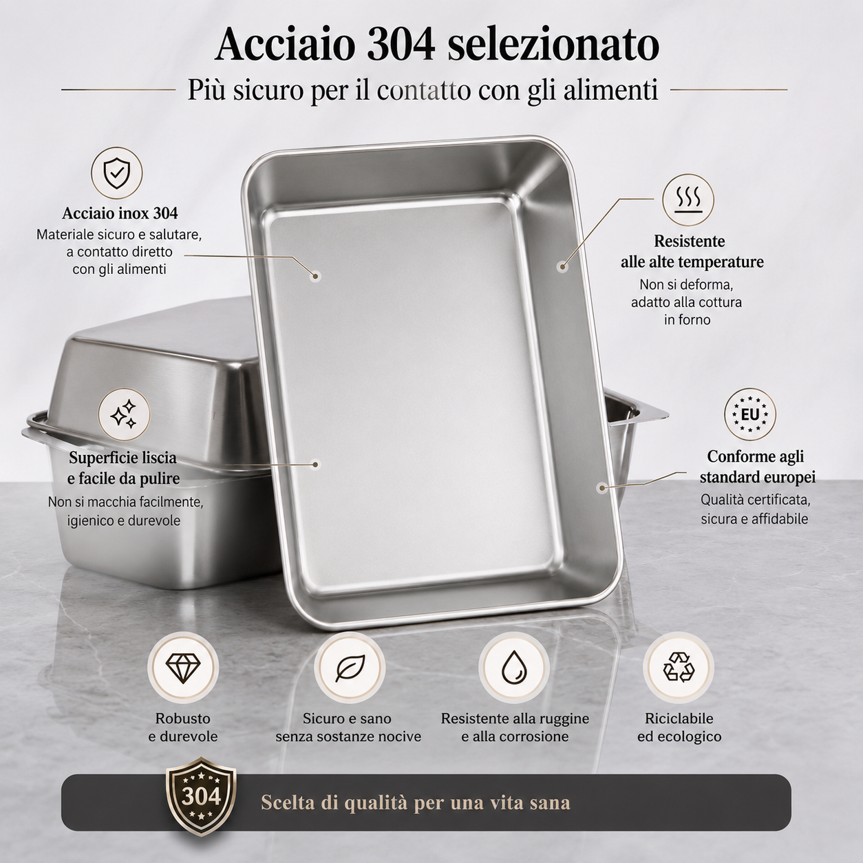 Contenitore in acciaio inox 304 — Cibo fresco e protetto per settimane.