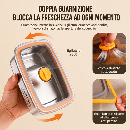 Scatola per alimenti sottovuoto antibatterica in acciaio inox 316 (19x14x6cm)