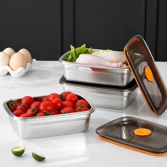 Scatola per alimenti sottovuoto antibatterica in acciaio inox 316 (19x14x6cm)