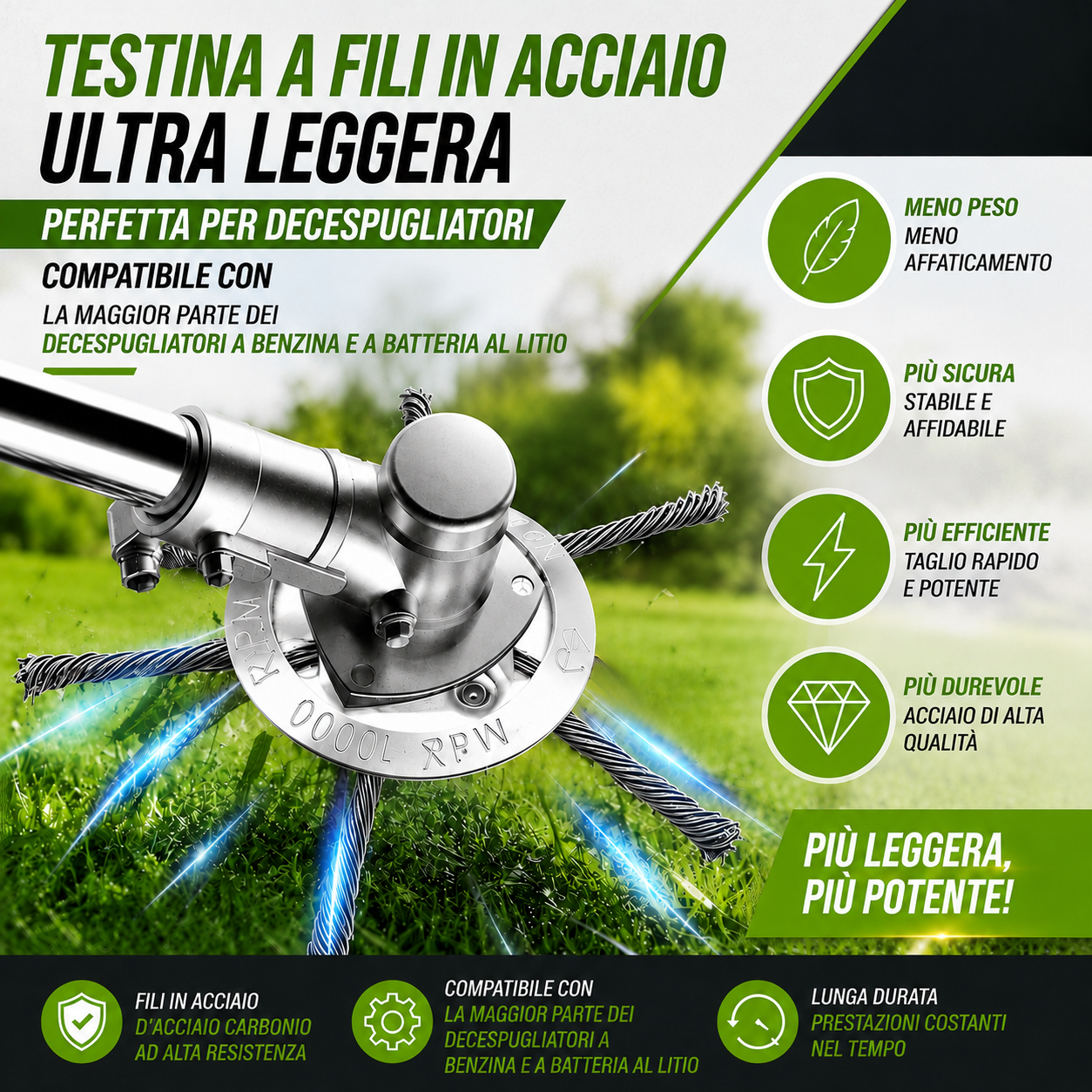 La Testa Del Tagliaerba Ha 6 Rami Intrecciati Con Filo D'Acciaio Resistente