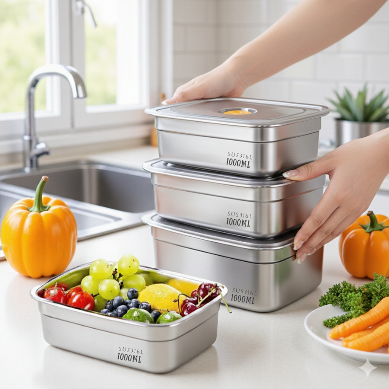 [🎁 Set 6+3 Gratis] Contenitore per la Conservazione Sottovuoto in Acciaio Inox 316 Antibatterico
