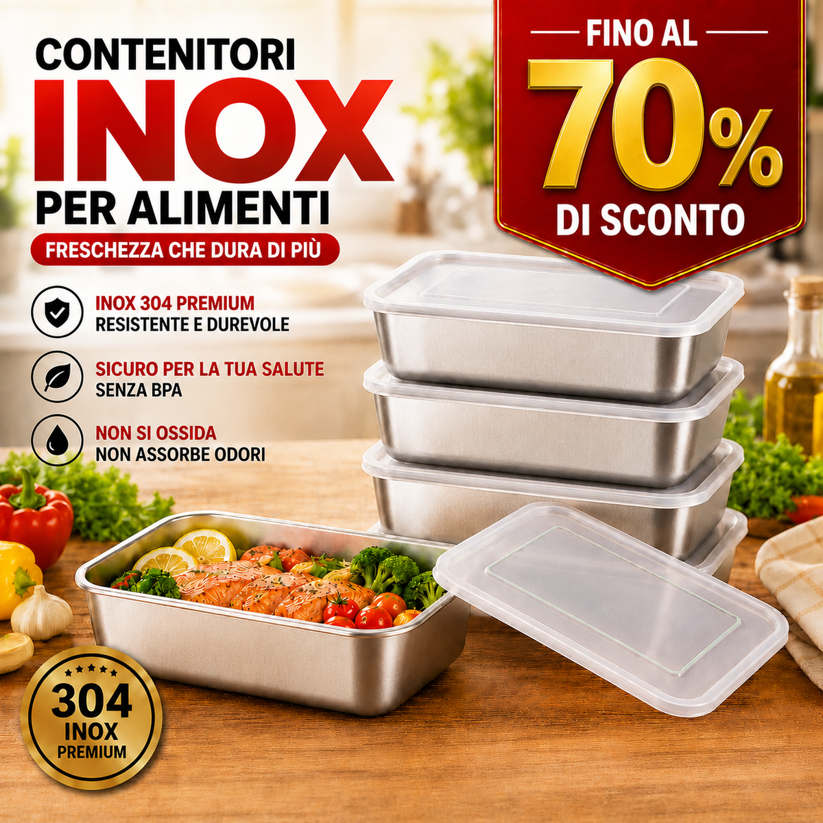 Scatole Per La Conservazione Degli Alimenti, Teglia Rettangolare (25x20x5cm)