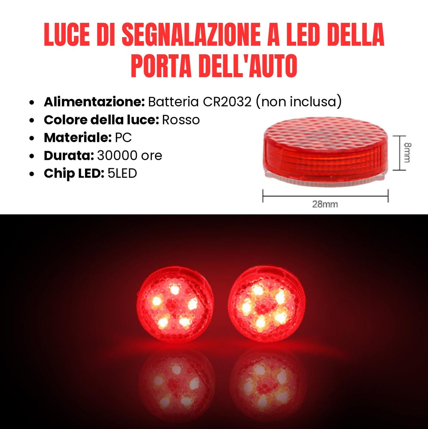 Luce Di Avvertimento Di Sicurezza A LED Per La Prevenzione Delle Collisioni Per L'apertura Della Porta Dell'auto, Luce Del Sensore Lampeggiante Con Sensore Magnetico Per L'assistenza Al Parcheggio