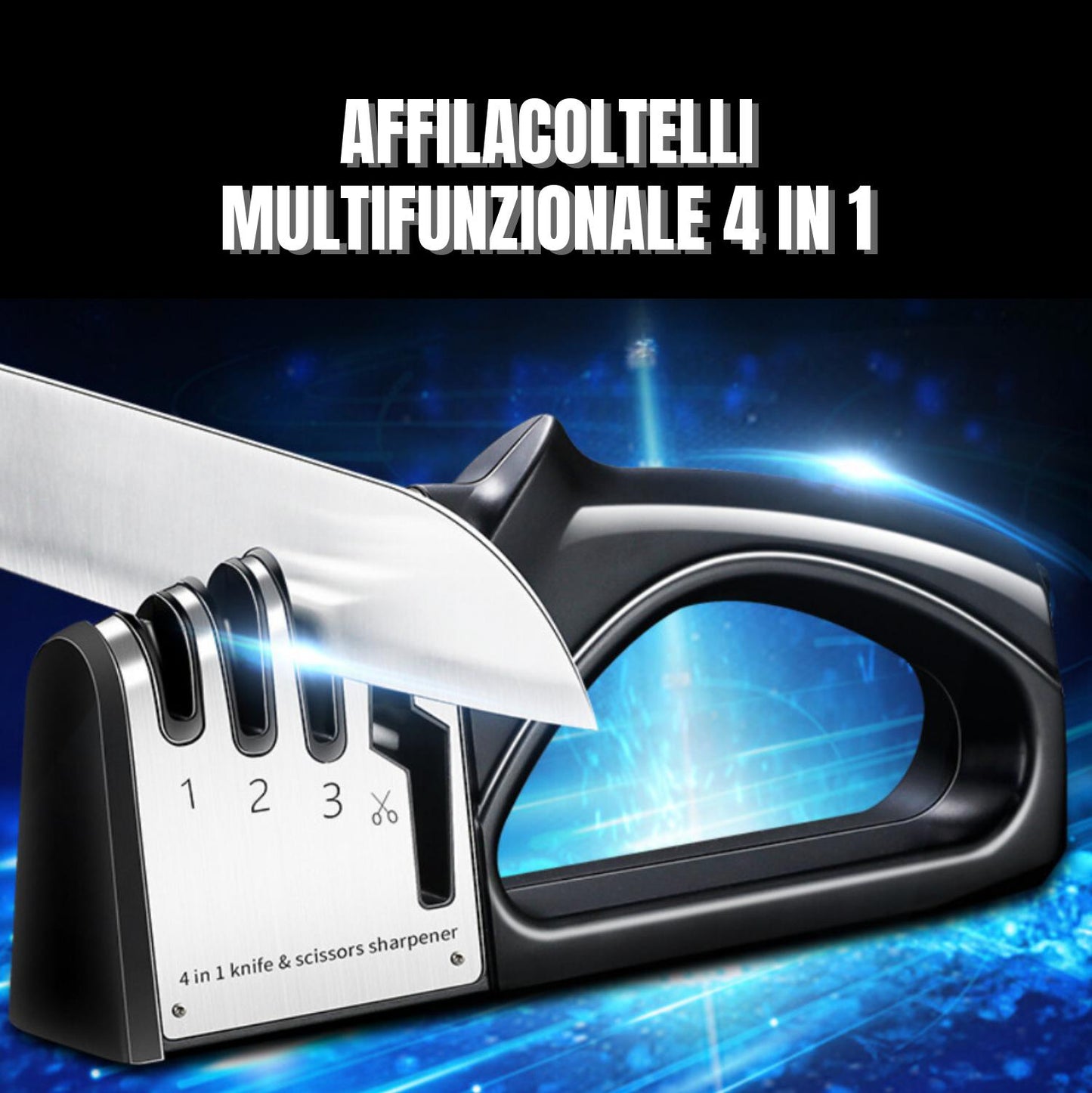 [4IN1] Affilacoltelli, accessori per coltelli da cucina 4 in 1, affilacoltelli e forbici manuali.