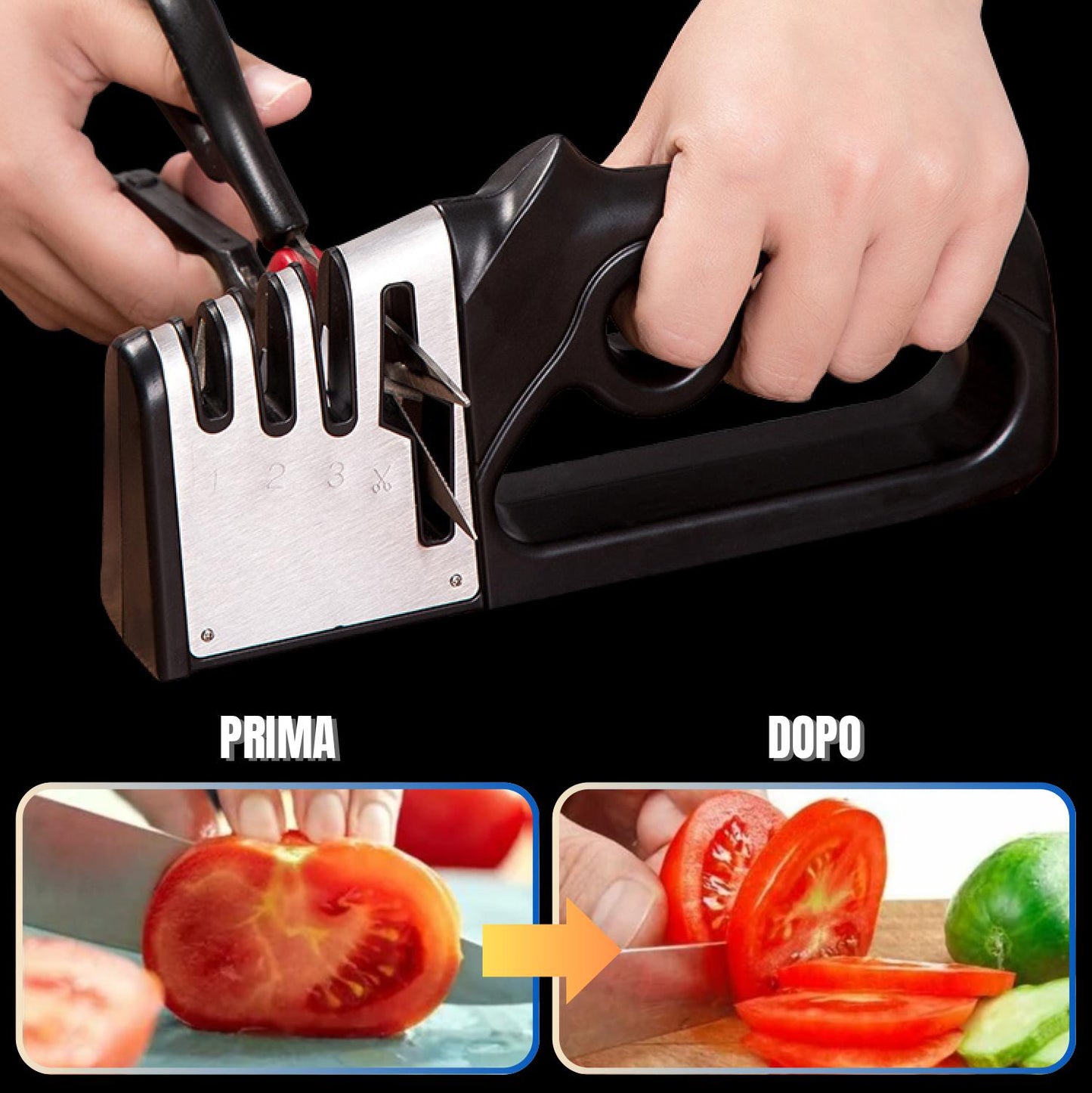 [4IN1] Affilacoltelli, accessori per coltelli da cucina 4 in 1, affilacoltelli e forbici manuali.