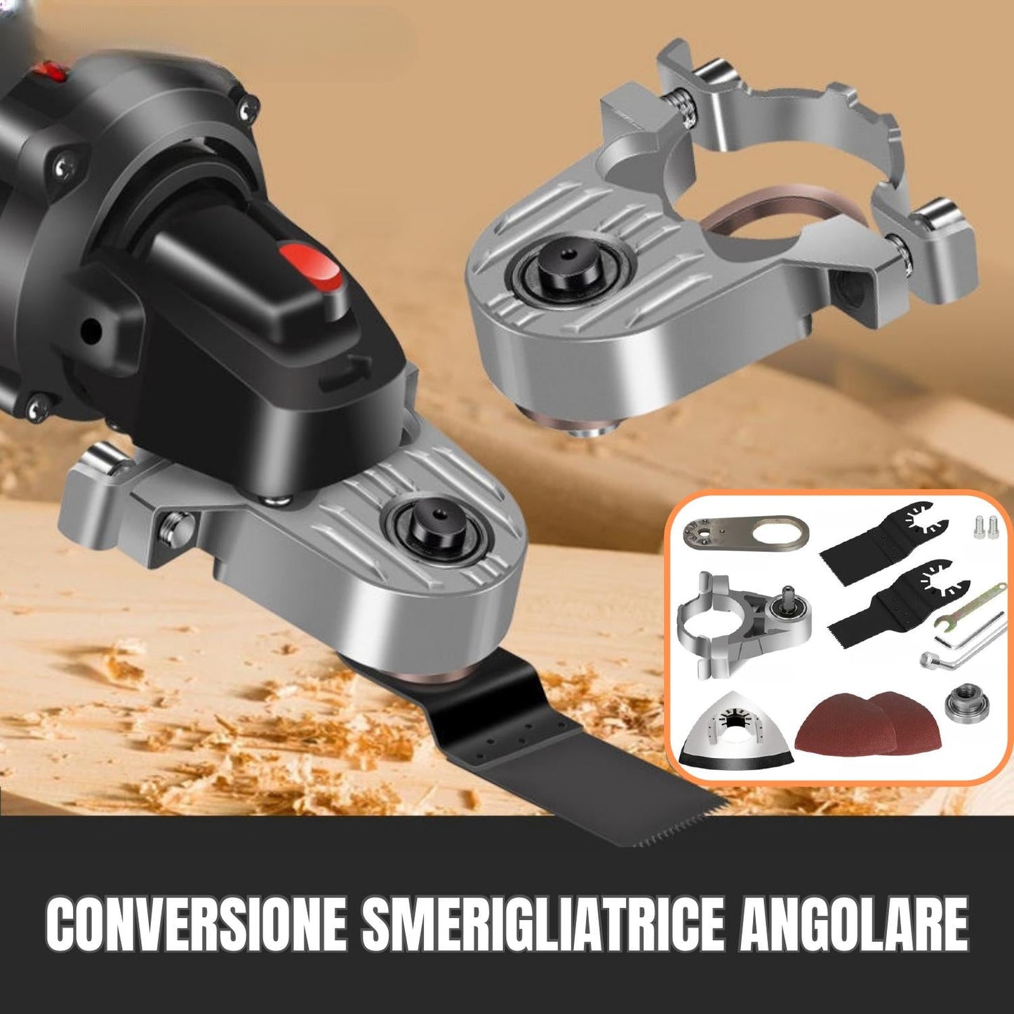 Adattatore per smerigliatrice angolare, kit di accessori per lama oscillante portatile in lega di alluminio, leggero e durevole per 100 tipi di smerigliatrice.