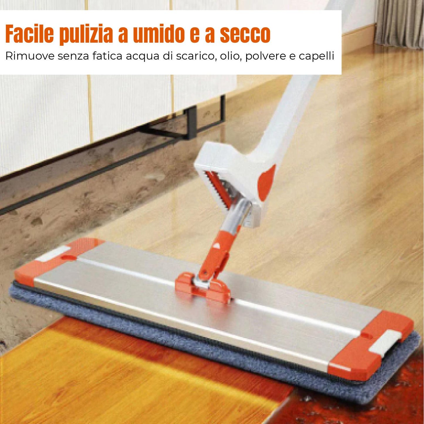 Mop Autoavvolgente A 360° Con Testa Grande In Lega Di Alluminio 45x13 cm - Versione Aggiornata