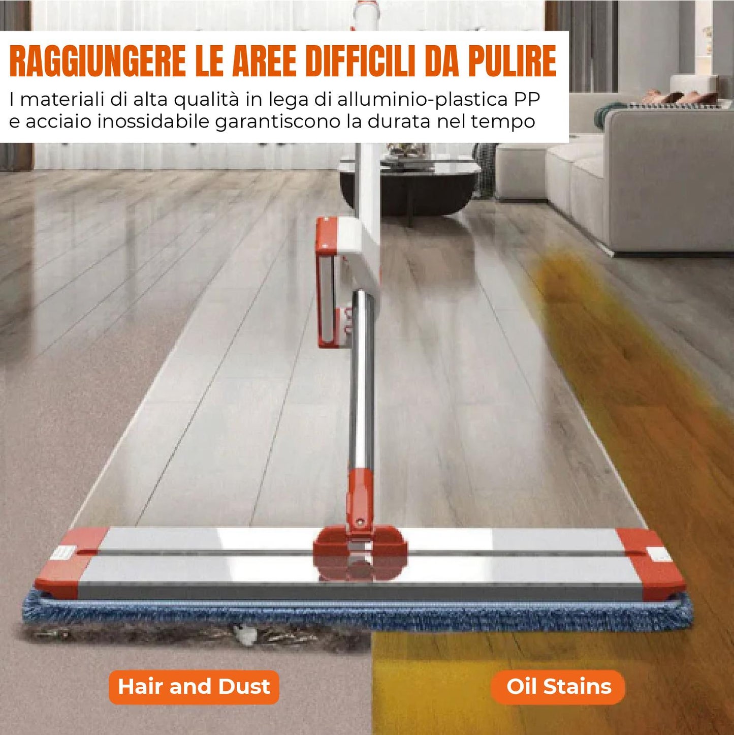 Mop Autoavvolgente A 360° Con Testa Grande In Lega Di Alluminio 45x13 cm - Versione Aggiornata