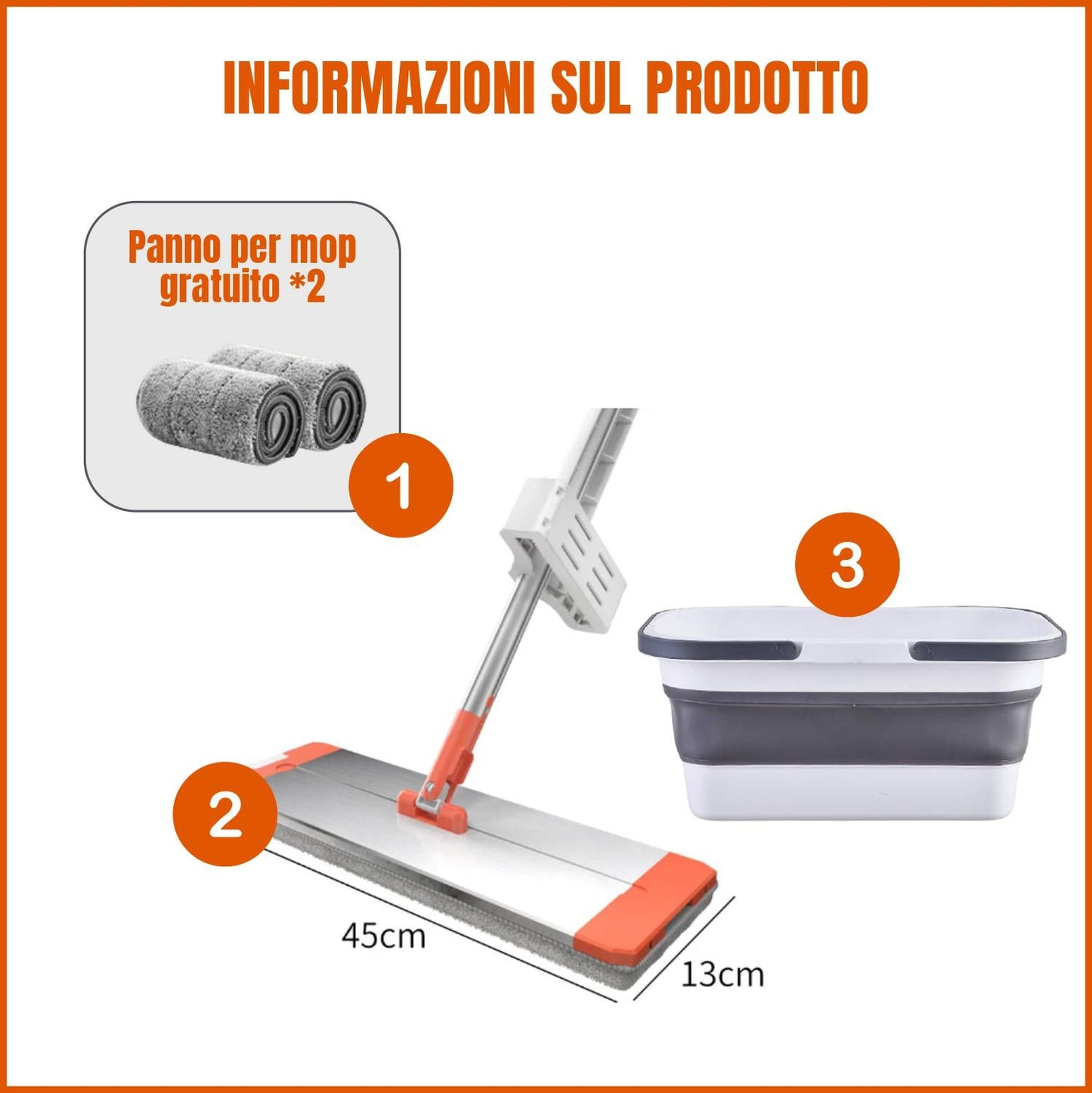 Mop Autoavvolgente A 360° Con Testa Grande In Lega Di Alluminio 45x13 cm - Versione Aggiornata