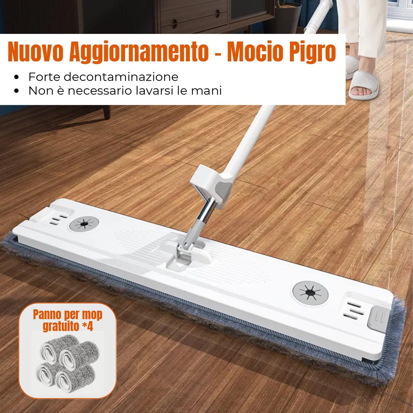 Set Di Secchi Per Mop A Mani Libere, 4 Tamponi In Microfibra Riutilizzabili Inclusi