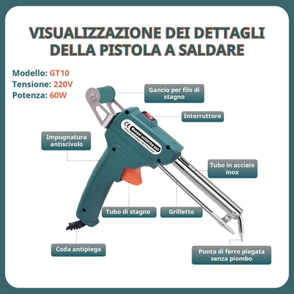 Kit saldatore, pistola elettrica da 60W con cavo e filo per saldare